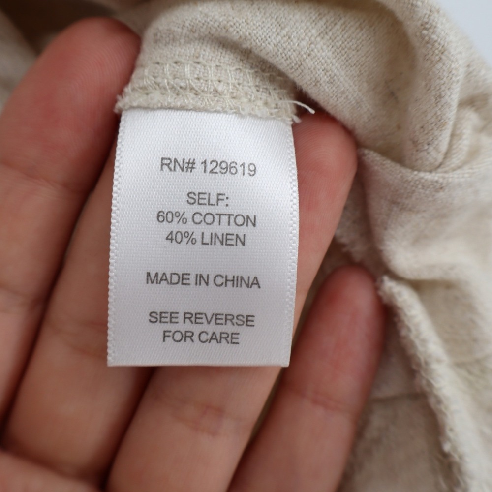 STIL Collection Oatmeal Cotton Linen Cropped Button Down Shirt Large - Picture 4 of 6